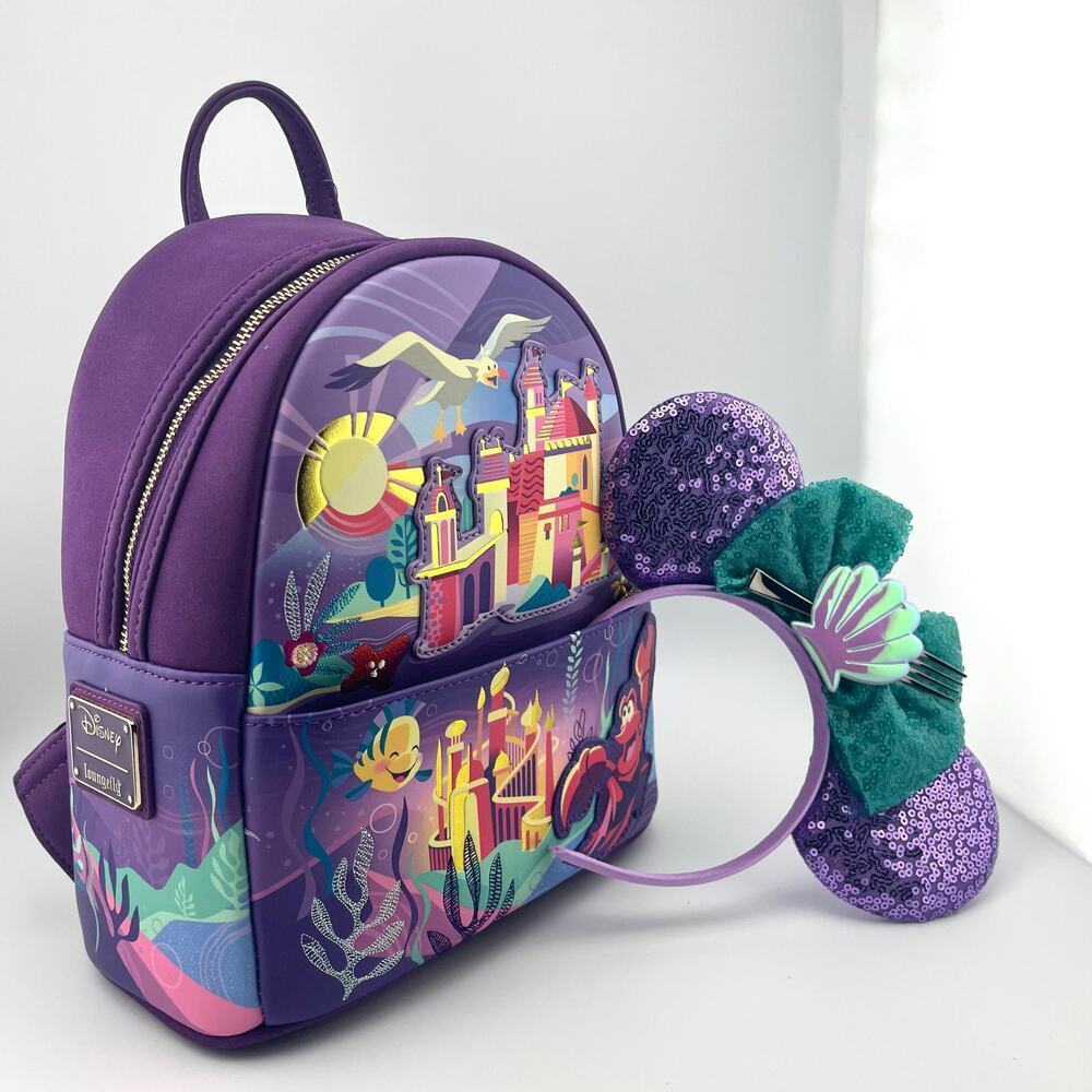 LOUNGEFLY NWT Disney Backpack + Mickey Ears, The Little Mermaid - Picture 3 of 17
